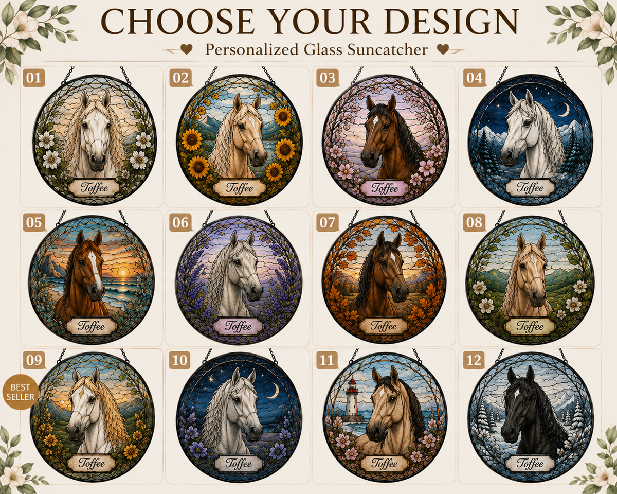 Personalized Horse Portrait Stained Glass Suncatcher