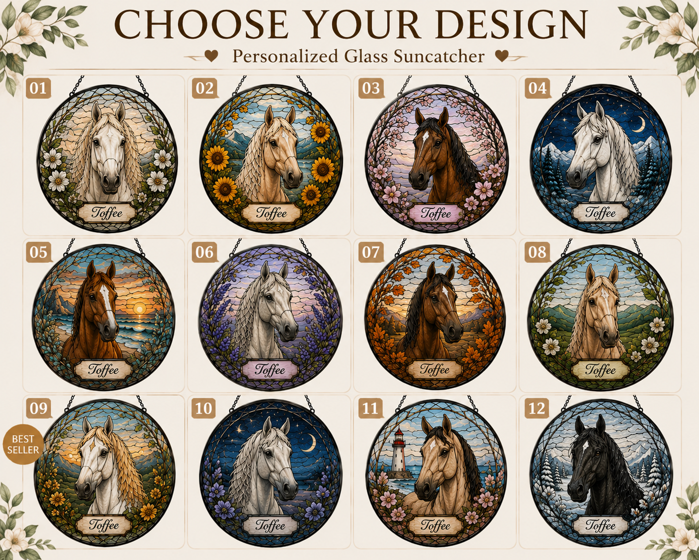 Personalized Horse Portrait Stained Glass Suncatcher