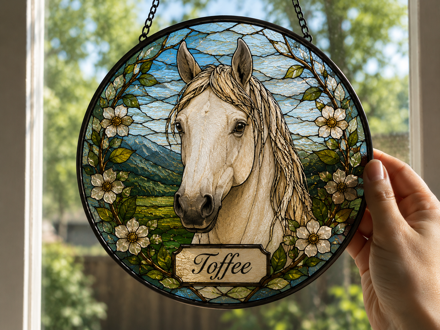 Personalized Horse Portrait Stained Glass Suncatcher