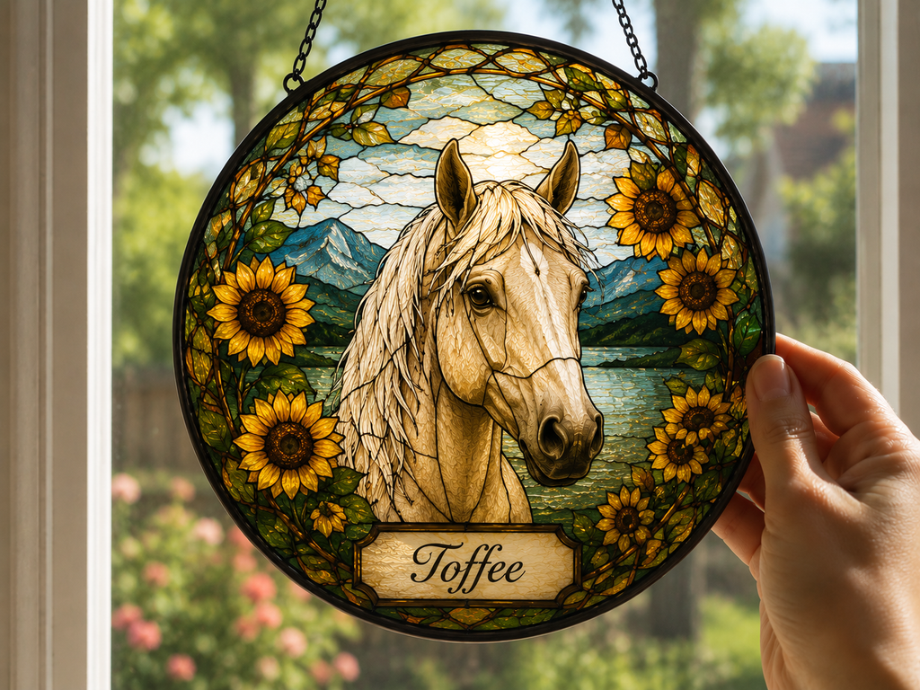 Personalized Horse Portrait Stained Glass Suncatcher