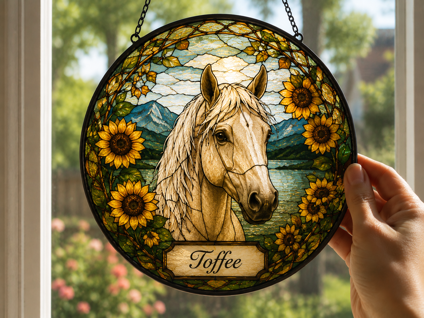 Personalized Horse Portrait Stained Glass Suncatcher