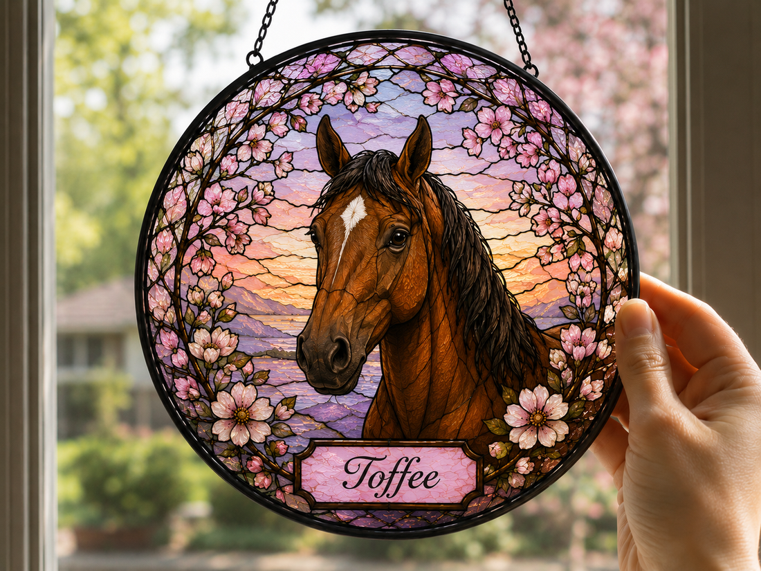 Personalized Horse Portrait Stained Glass Suncatcher