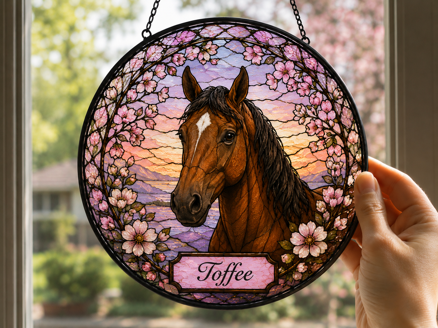 Personalized Horse Portrait Stained Glass Suncatcher
