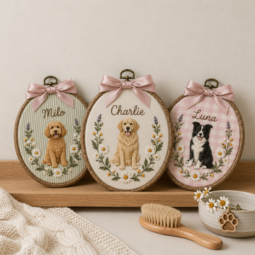 Personalized Dog Floral Embroidery Hoop Art: Custom Pet Portrait