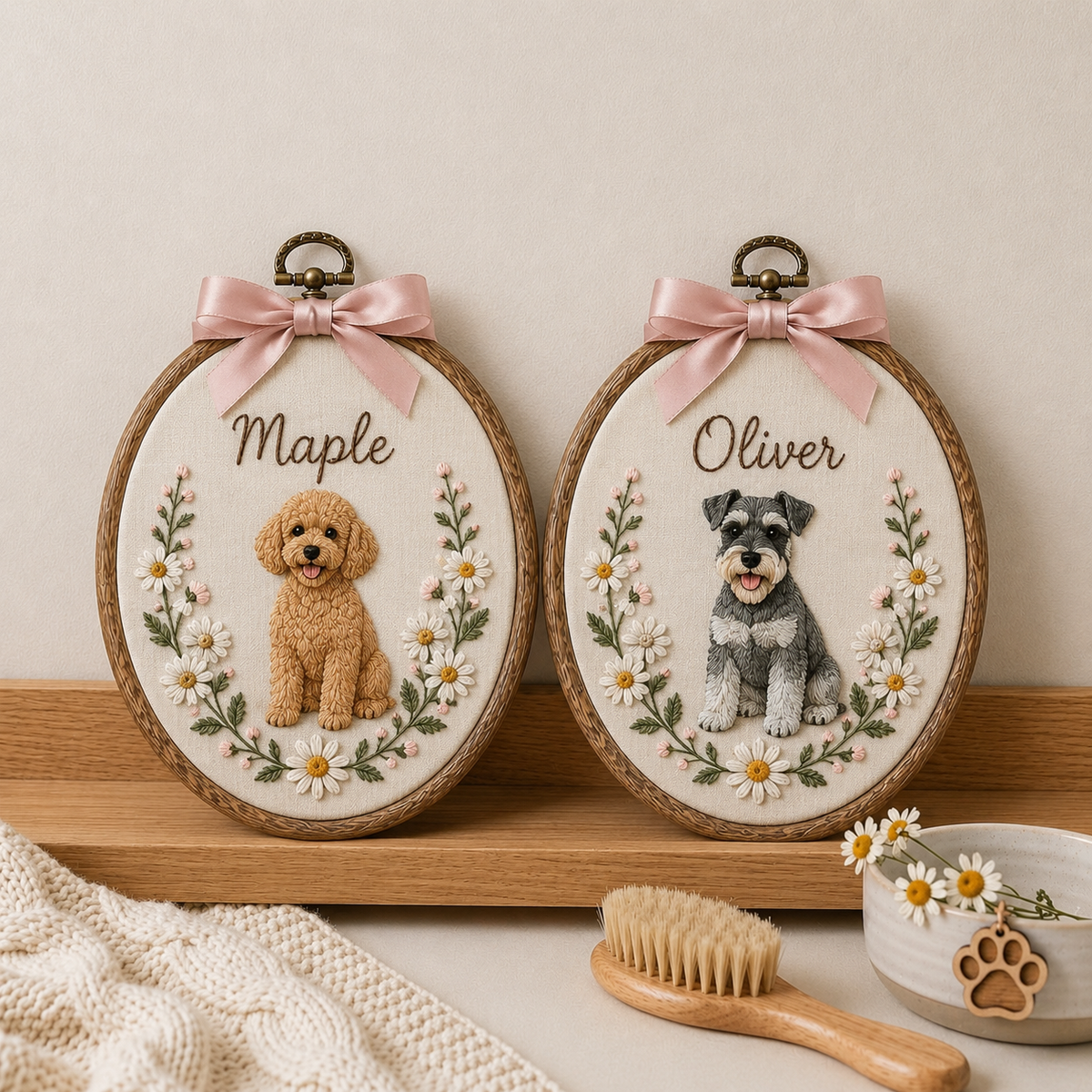 Personalized Dog Floral Embroidery Hoop Art: Custom Pet Portrait