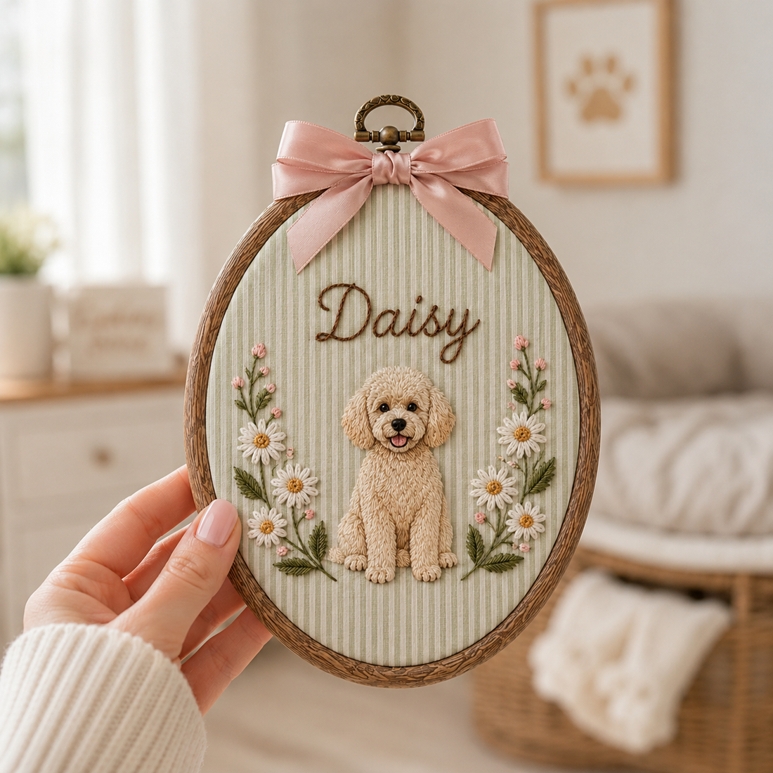 Personalized Dog Floral Embroidery Hoop Art: Custom Pet Portrait