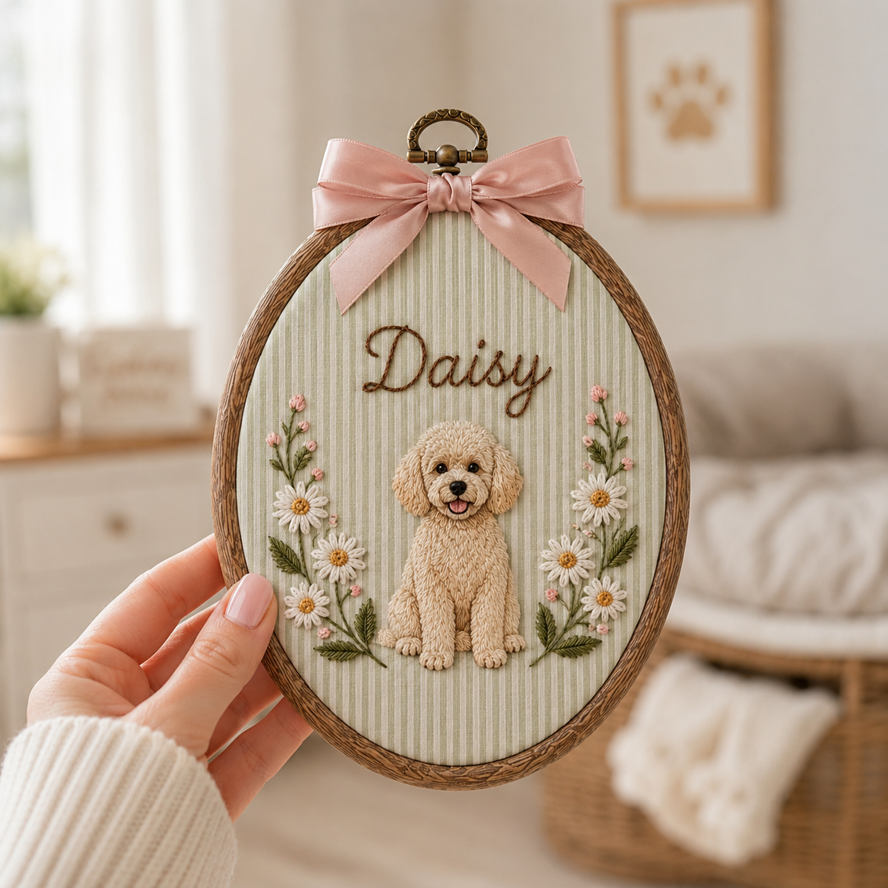 Personalized Dog Floral Embroidery Hoop Art: Custom Pet Portrait
