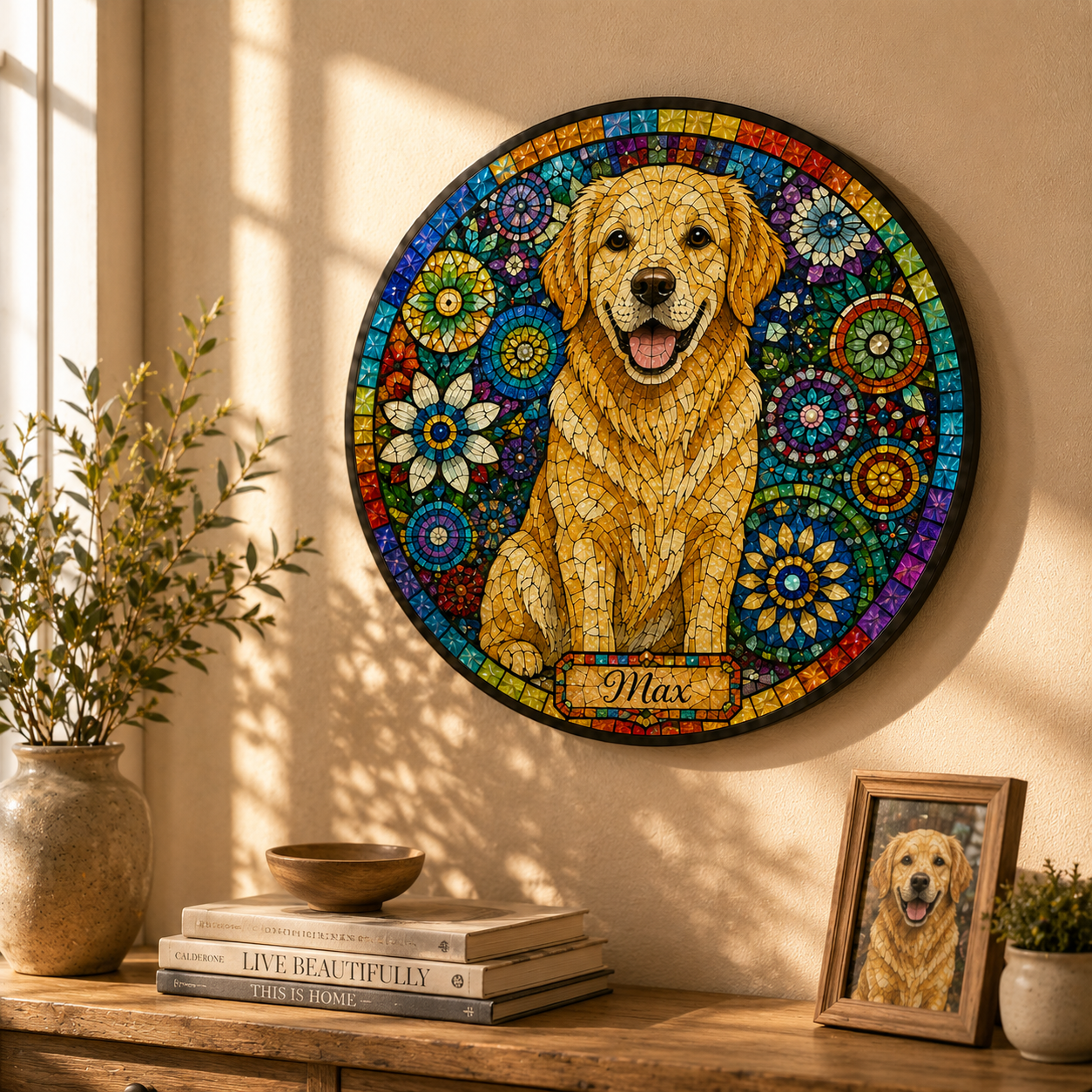 Custom Dog Cat Mosaic Art Stained Glass Suncatcher with Pet Name