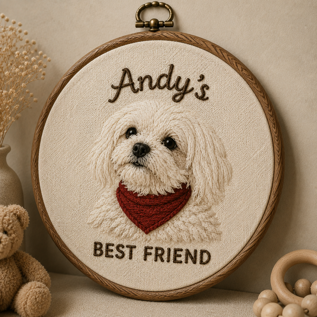 Custom Embroidered Dog Portrait Hoop