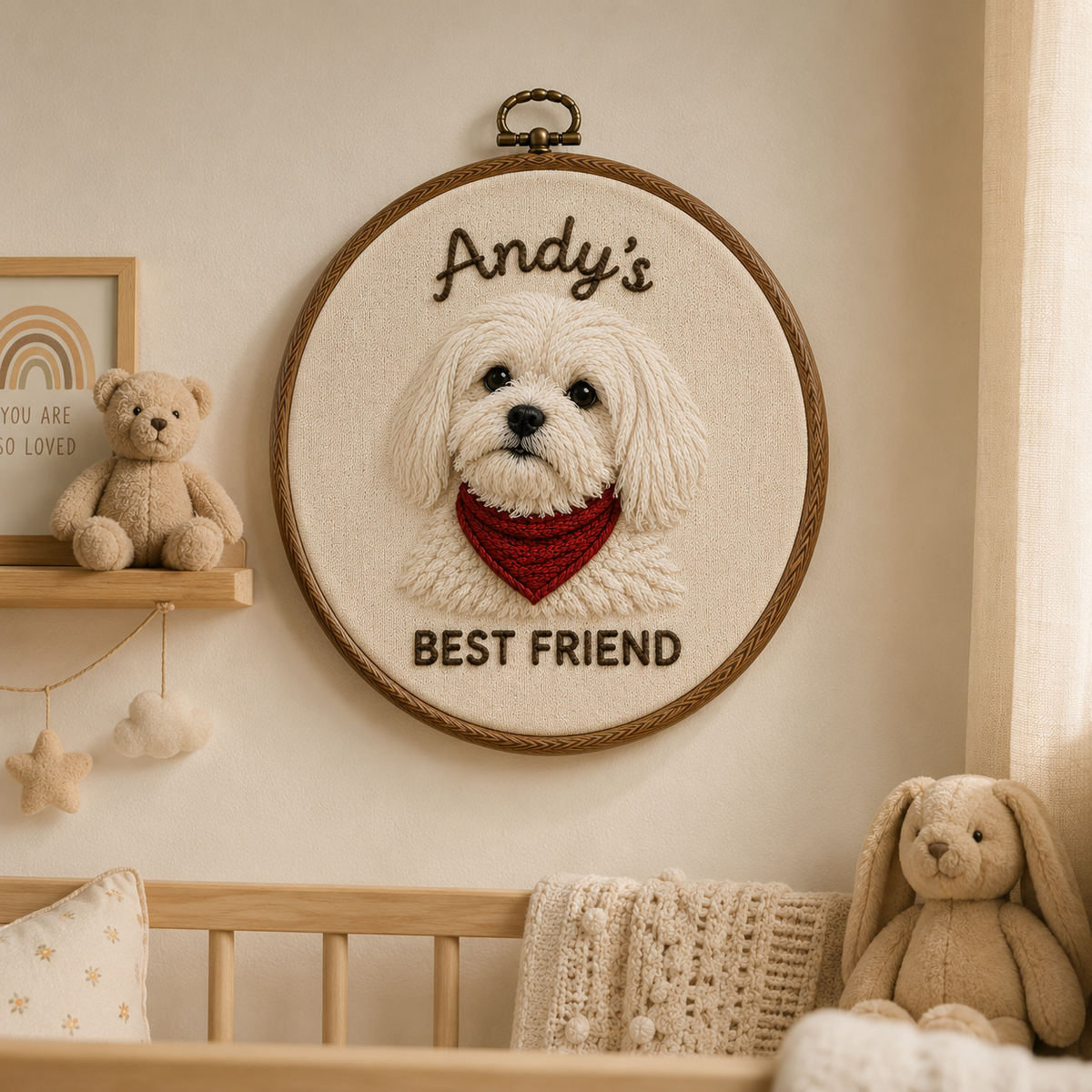 Custom Embroidered Dog Portrait Hoop