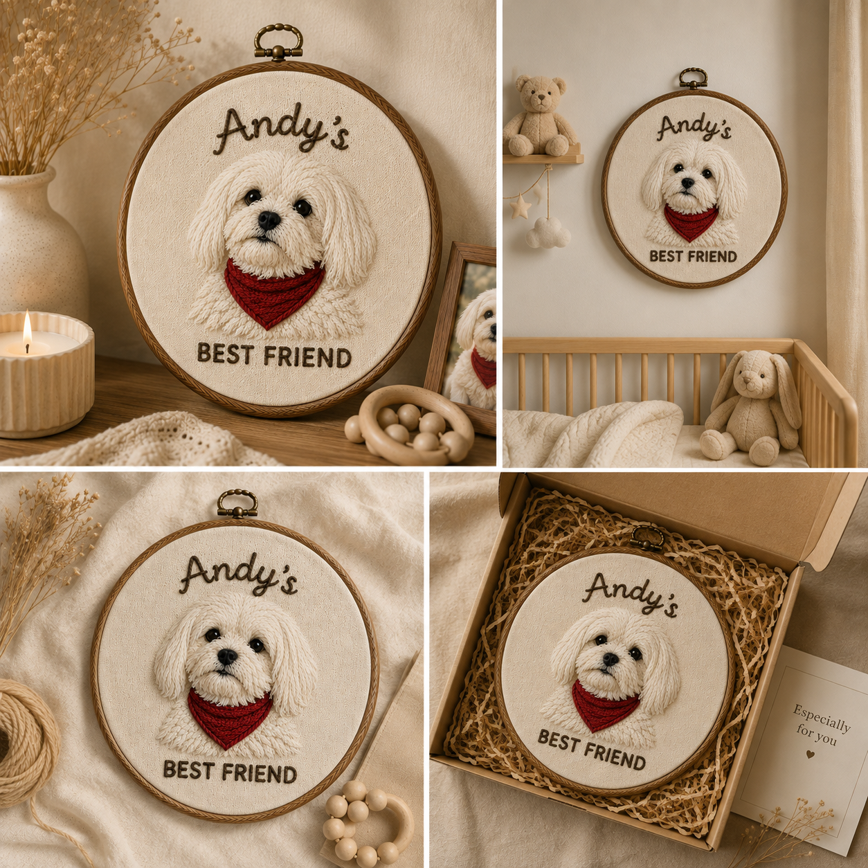 Custom Embroidered Dog Portrait Hoop