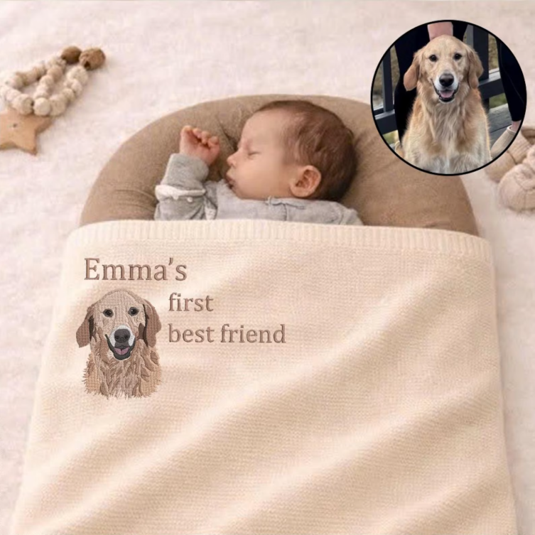Personalized Baby Knit Blanket with Pet Portrait