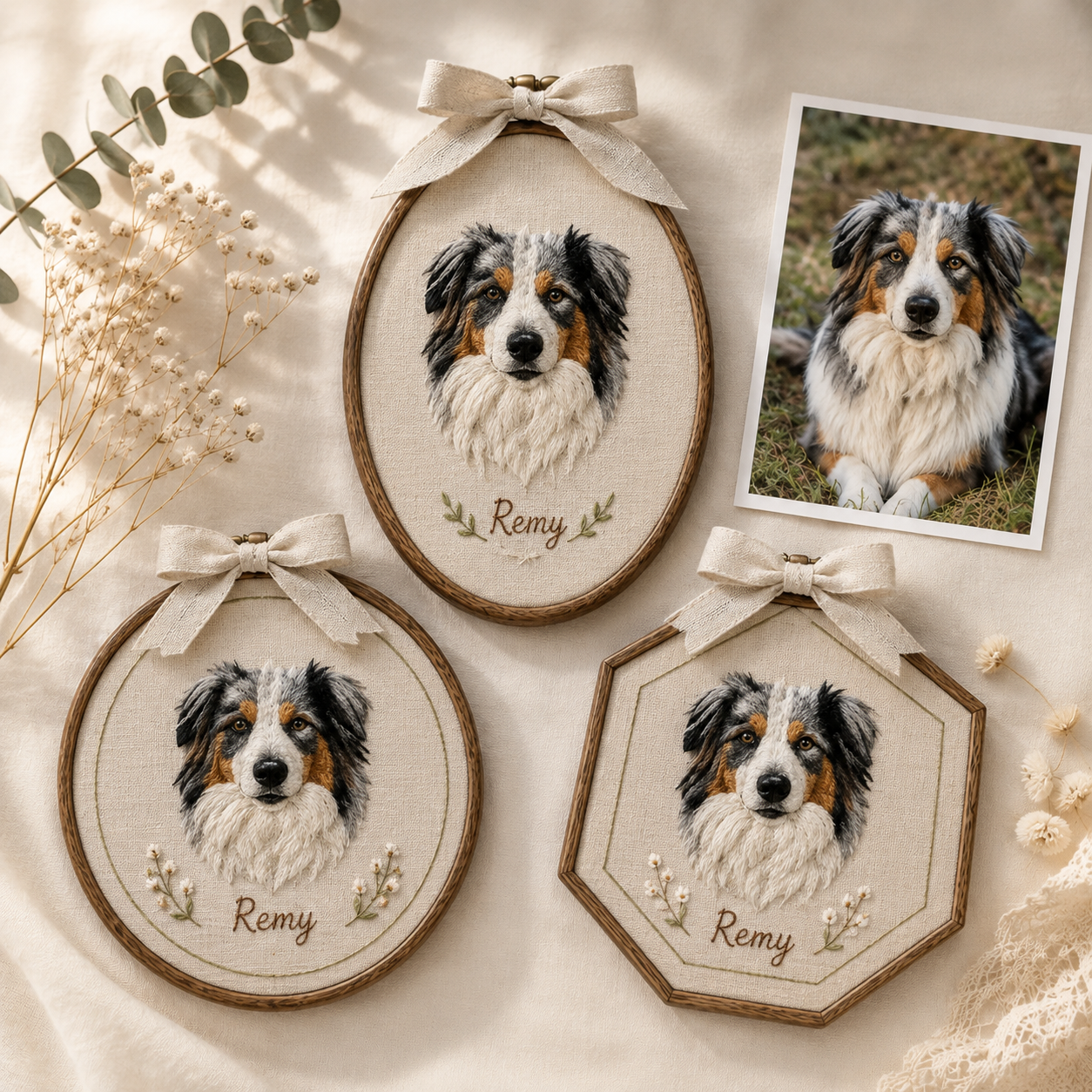 Custom Needle Felt Pet Portrait Hoop, Personalized Dog Cat Wall Art Keepsake