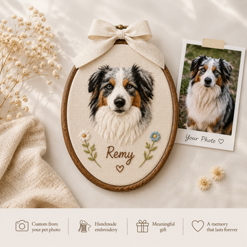 Custom Needle Felt Pet Portrait Hoop, Personalized Dog Cat Wall Art Keepsake