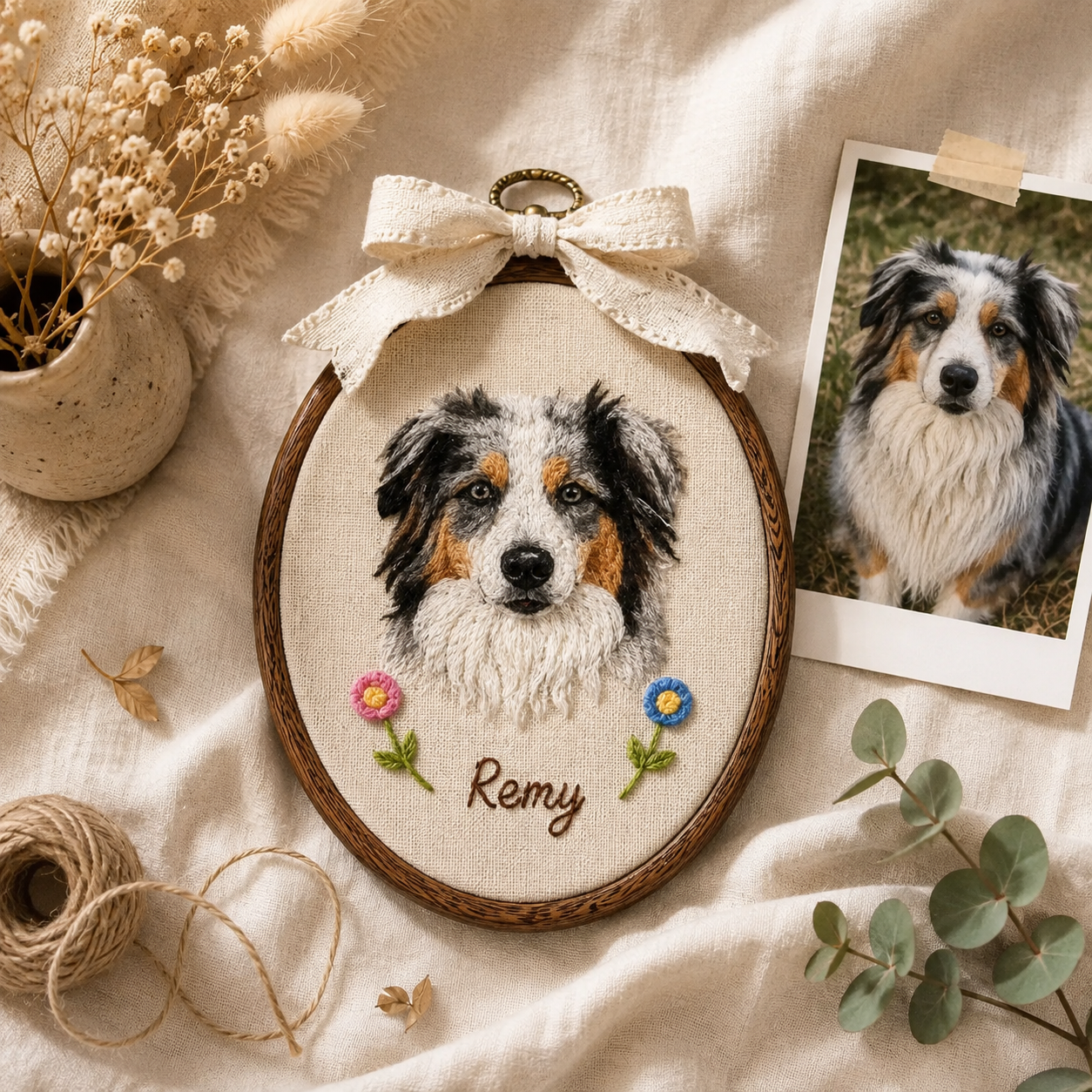 Custom Needle Felt Pet Portrait Hoop, Personalized Dog Cat Wall Art Keepsake