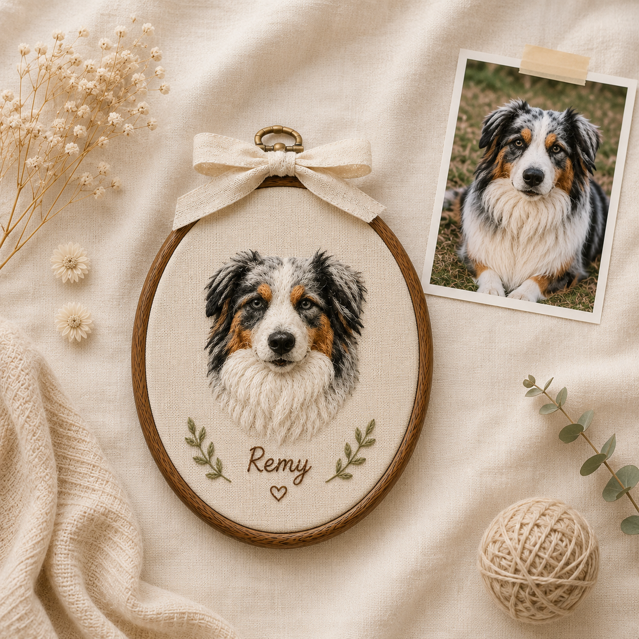 Custom Needle Felt Pet Portrait Hoop, Personalized Dog Cat Wall Art Keepsake