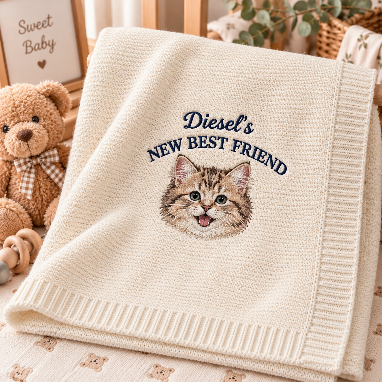 New Best Friend Embroidered Custom Pet Portrait Baby Blanket