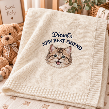 New Best Friend Embroidered Custom Pet Portrait Baby Blanket