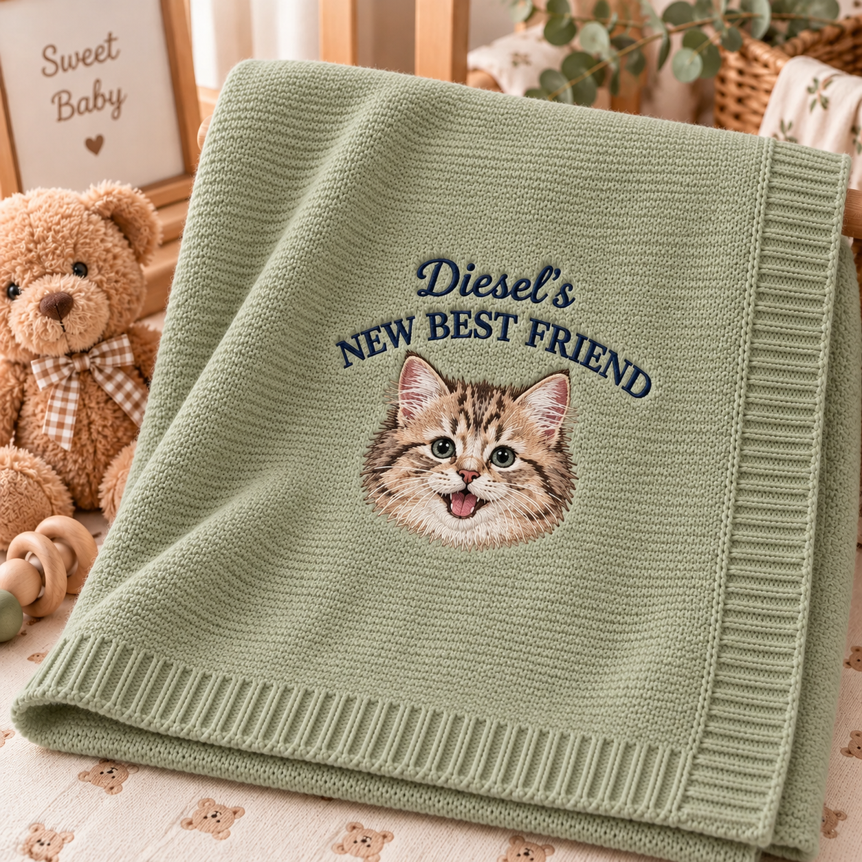 New Best Friend Embroidered Custom Pet Portrait Baby Blanket