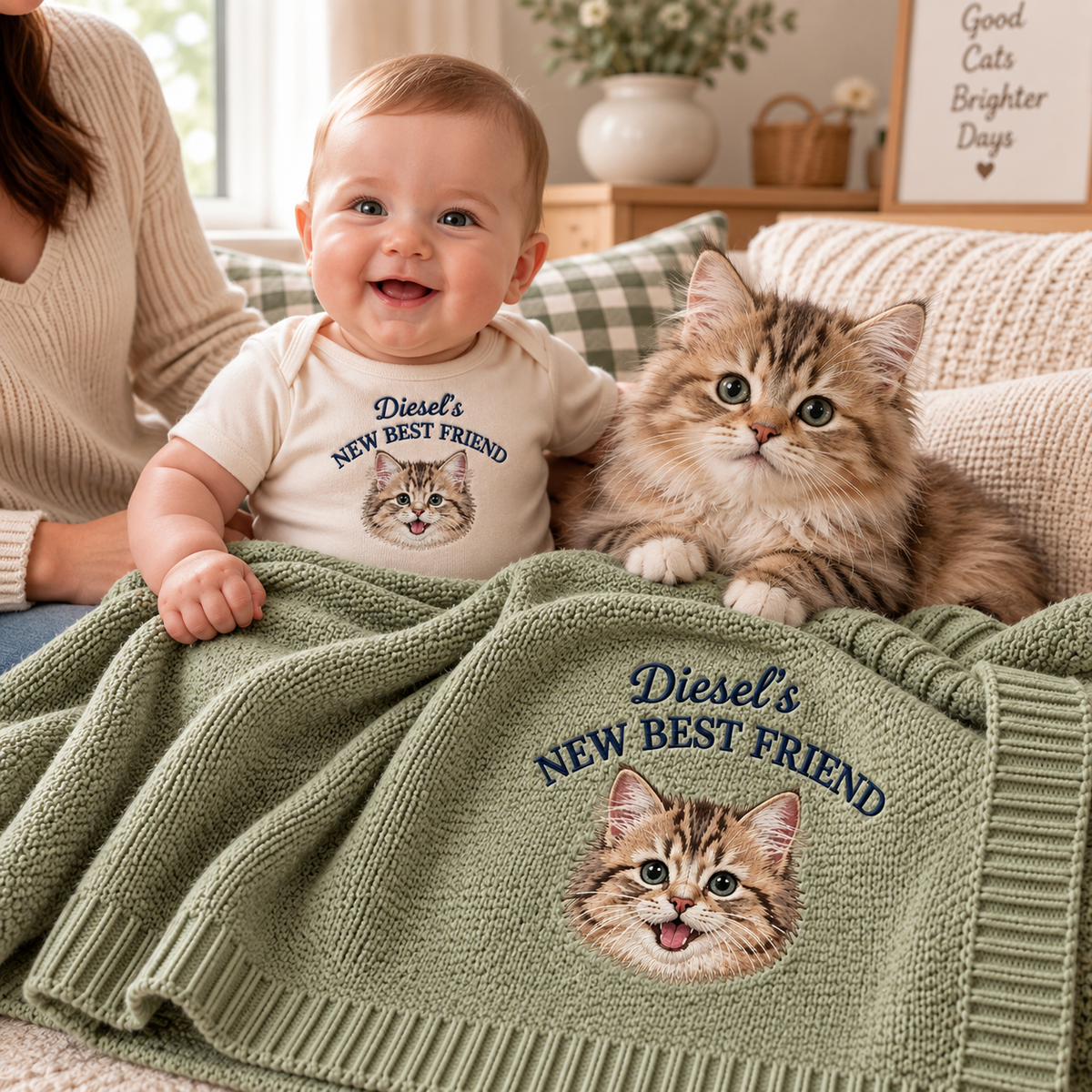 New Best Friend Embroidered Custom Pet Portrait Baby Blanket