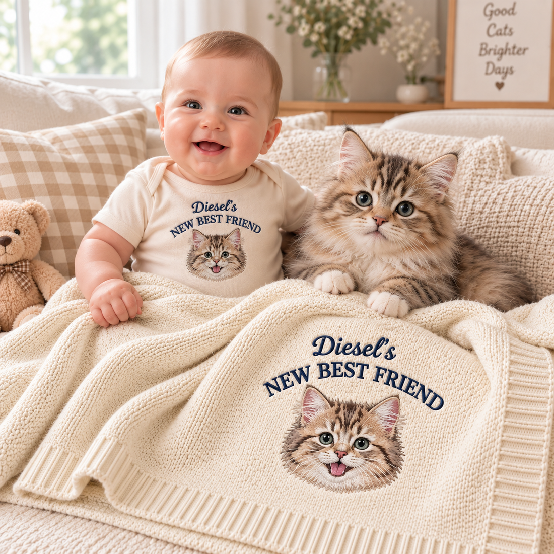 New Best Friend Embroidered Custom Pet Portrait Baby Blanket