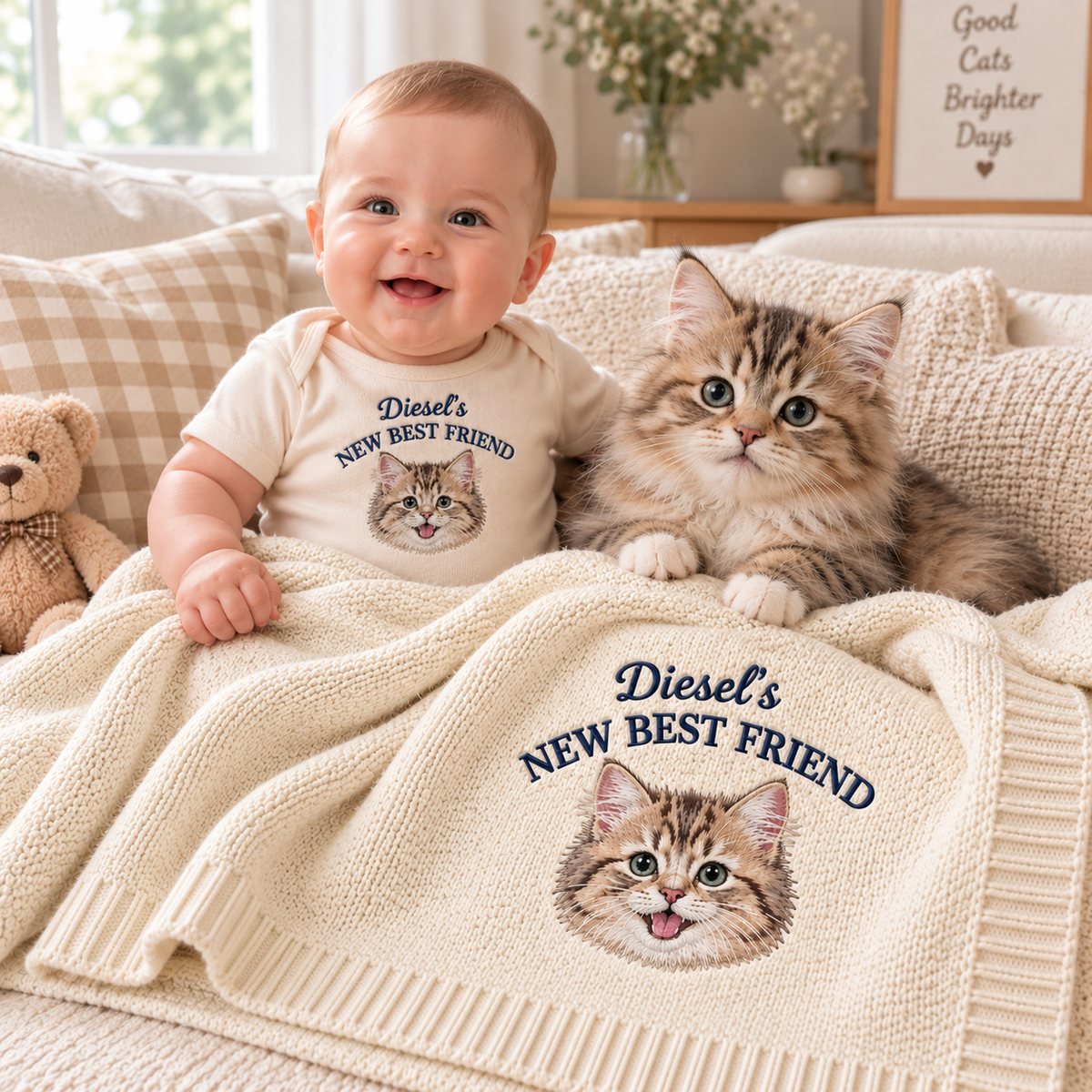 New Best Friend Embroidered Custom Pet Portrait Baby Blanket