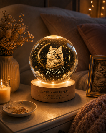 Personalized Cat Portrait Crystal Ball Night Light