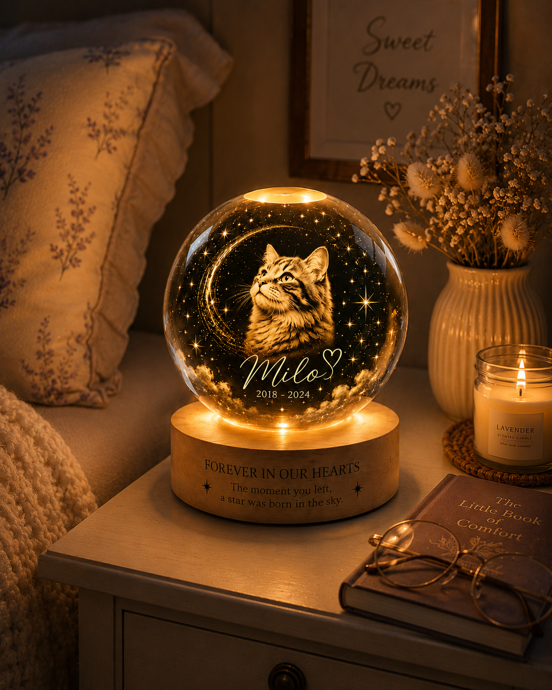 Personalized Cat Portrait Crystal Ball Night Light