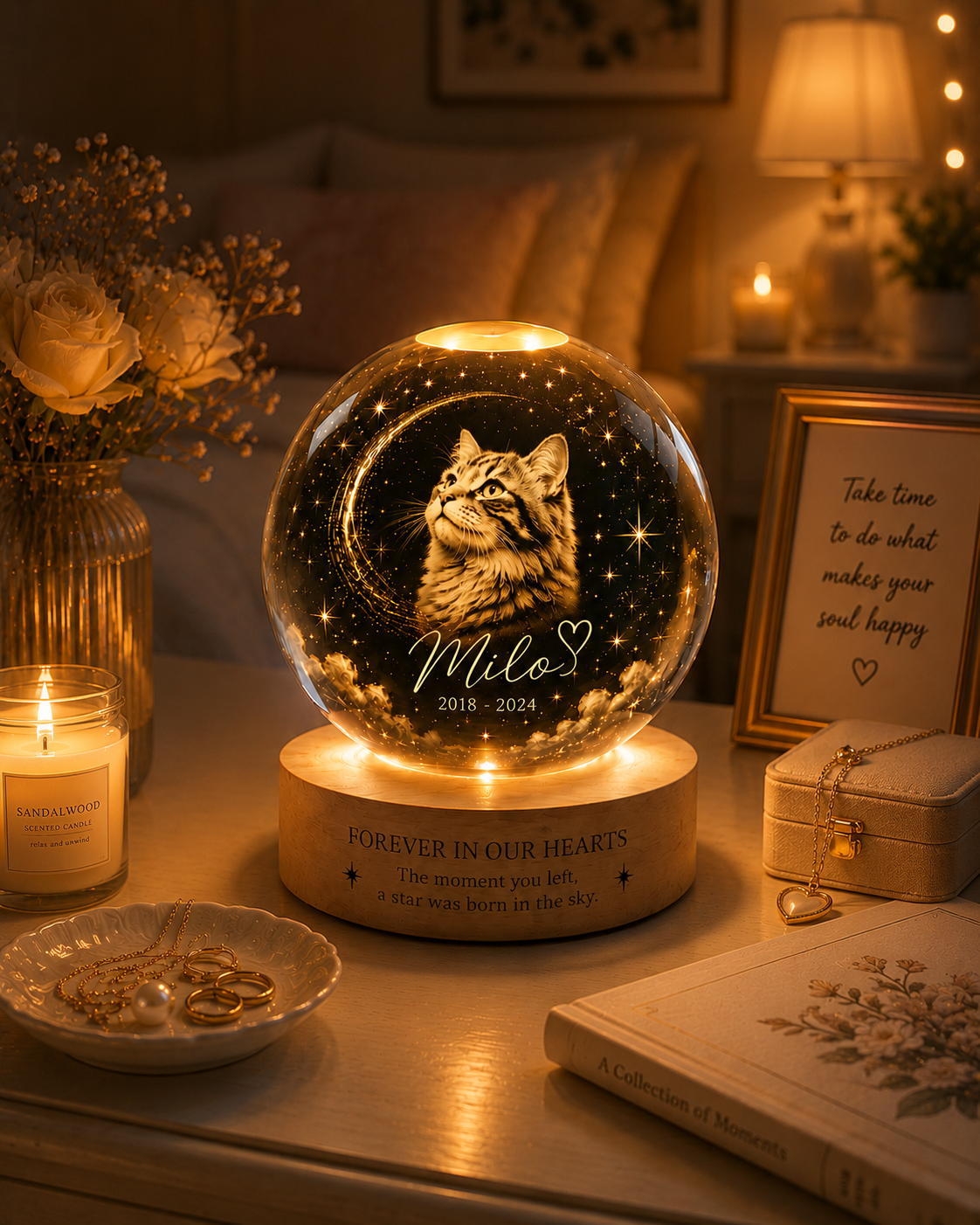 Personalized Cat Portrait Crystal Ball Night Light