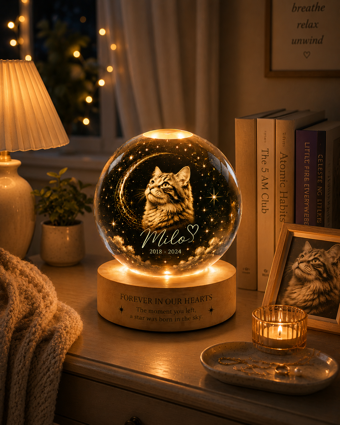 Personalized Cat Portrait Crystal Ball Night Light