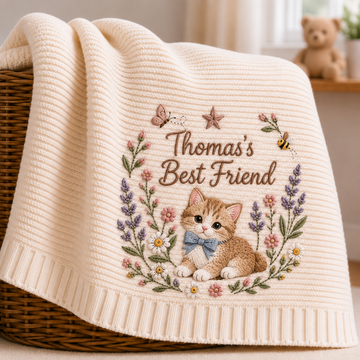 Custom Floral Embroidered Pet Portrait Baby Blanket