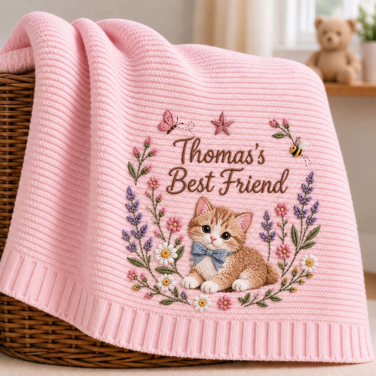 Custom Floral Embroidered Pet Portrait Baby Blanket