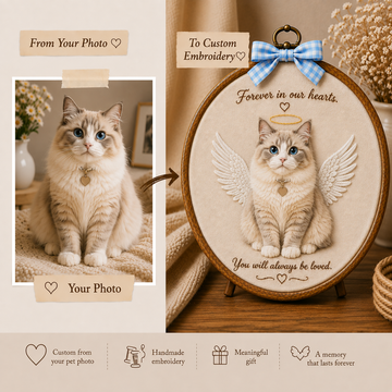 Personalized Embroidery Memorial Cat Portrait in Hoop
