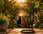 Custom Charming Black Orange Cat Couple Garden Suncatcher