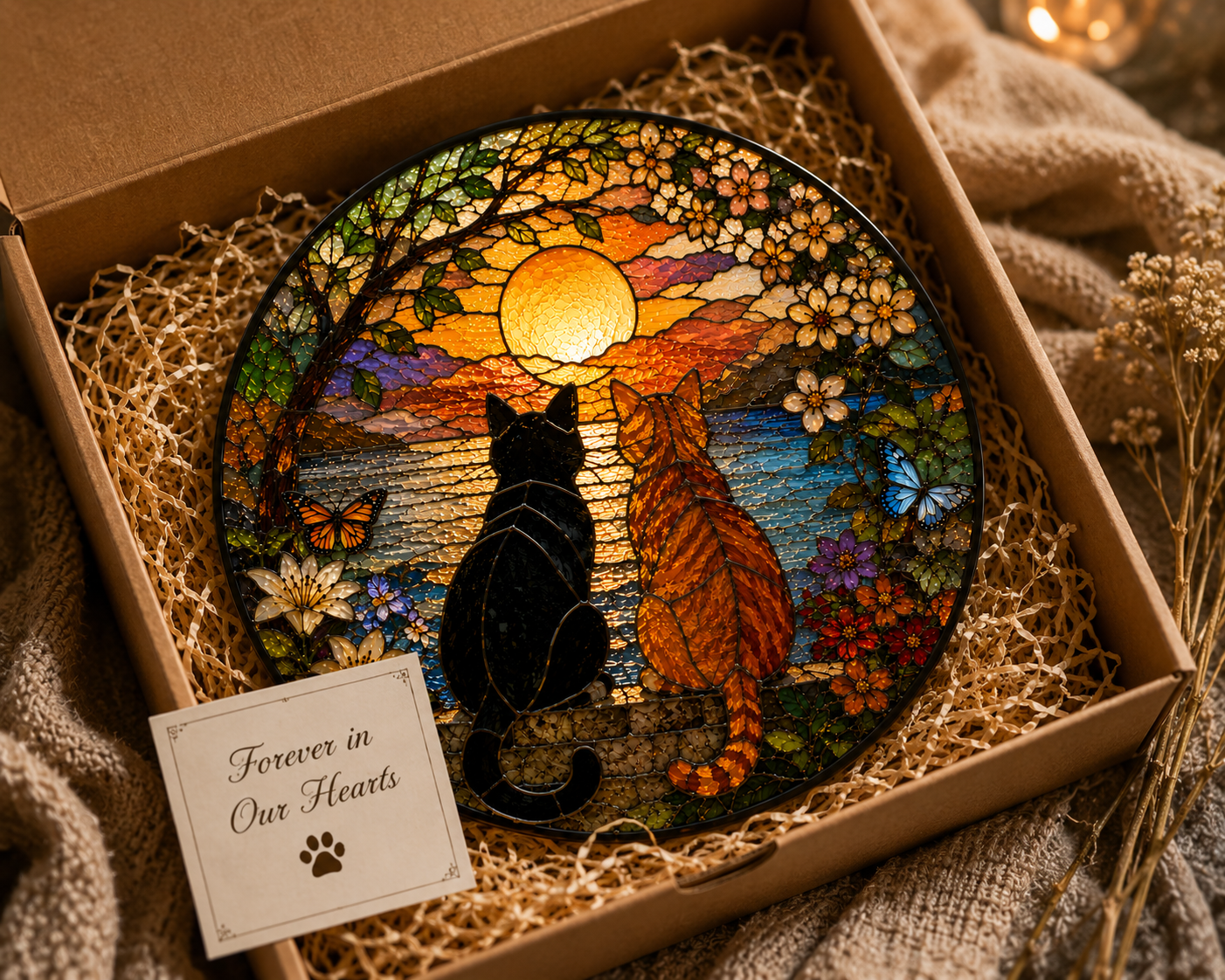 Custom Charming Black Orange Cat Couple Garden Suncatcher