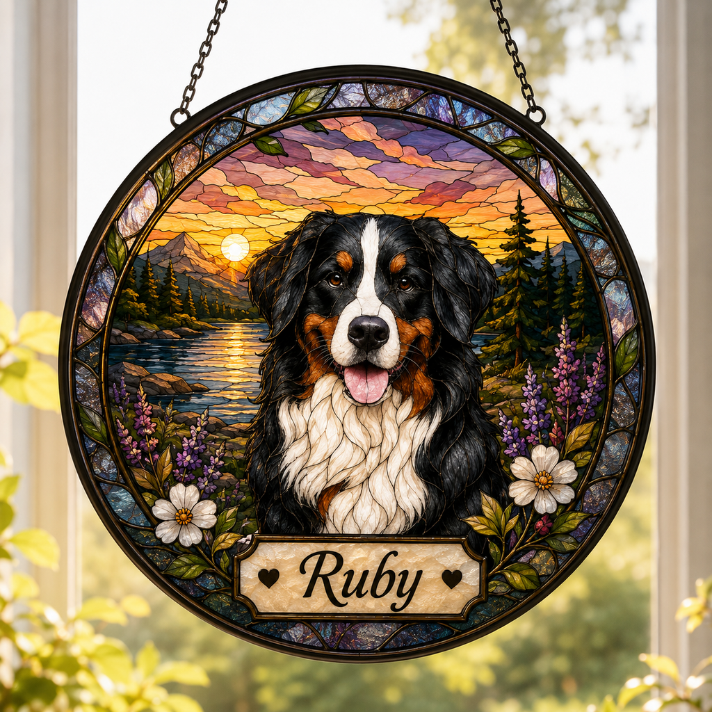 Personalized Dog Portrait Stained Glass Suncatcher