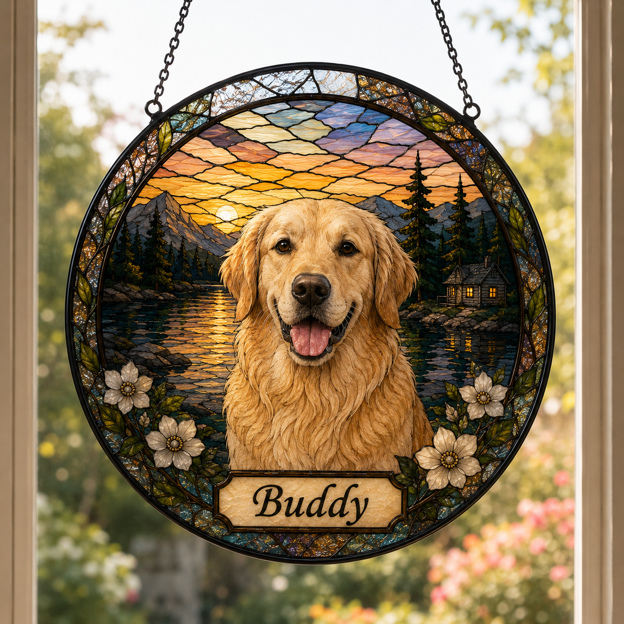 Personalized Dog Portrait Stained Glass Suncatcher
