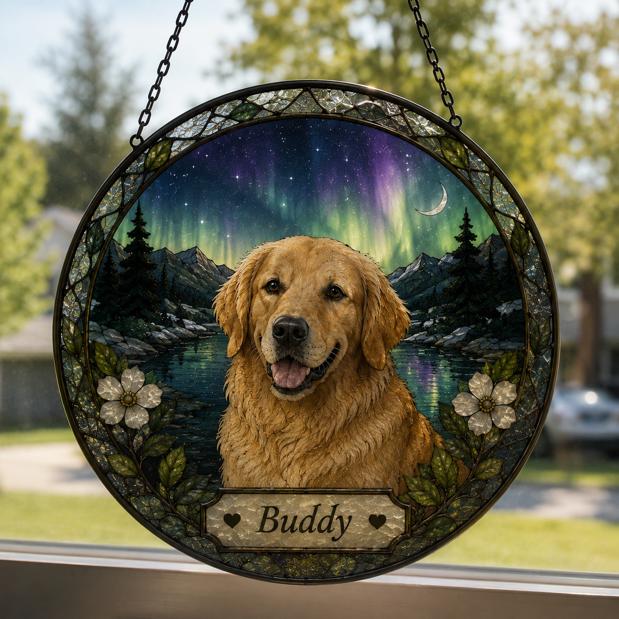 Personalized Dog Portrait Stained Glass Suncatcher