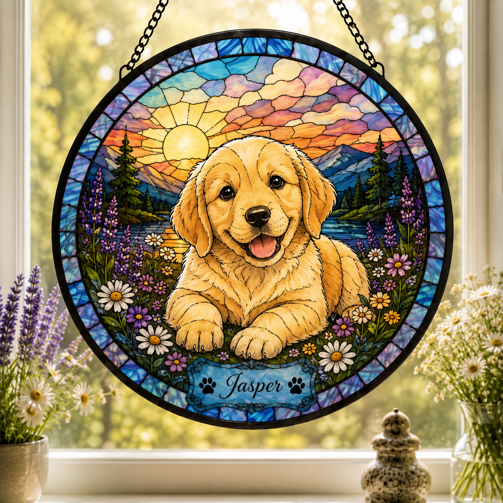 Personalized Dog Portrait Stained Glass Suncatcher