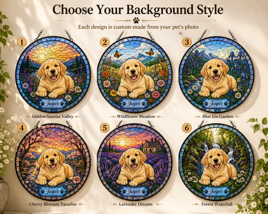 Personalized Dog Portrait Stained Glass Suncatcher