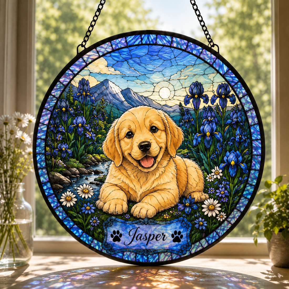 Personalized Dog Portrait Stained Glass Suncatcher