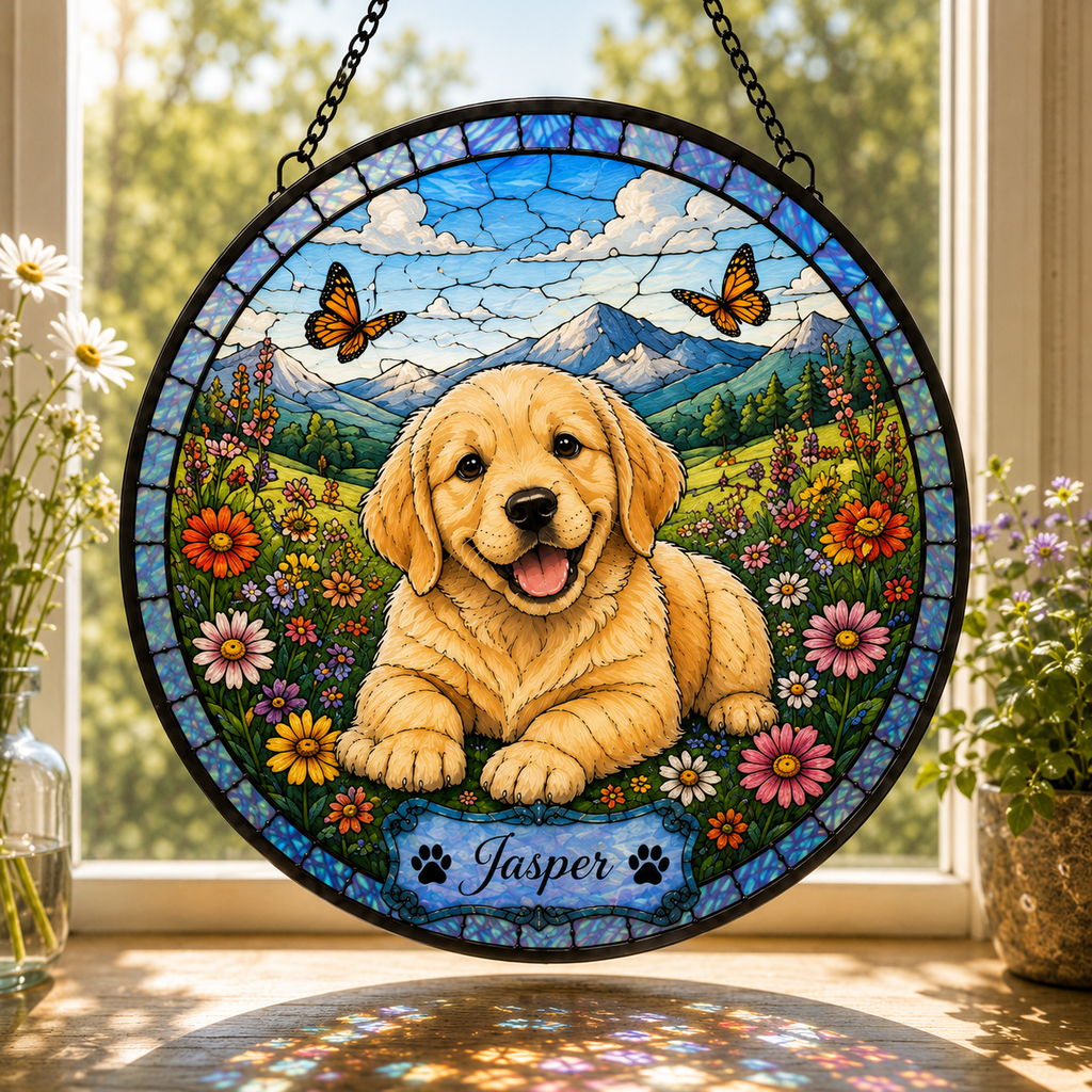 Personalized Dog Portrait Stained Glass Suncatcher