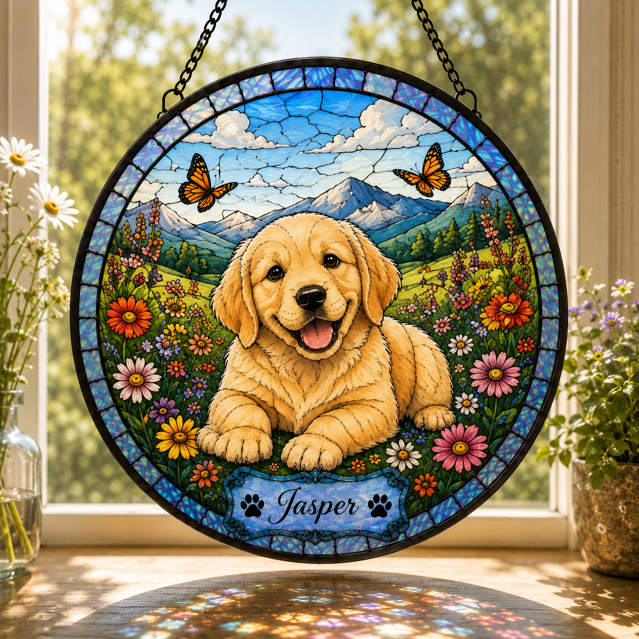 Personalized Dog Portrait Stained Glass Suncatcher