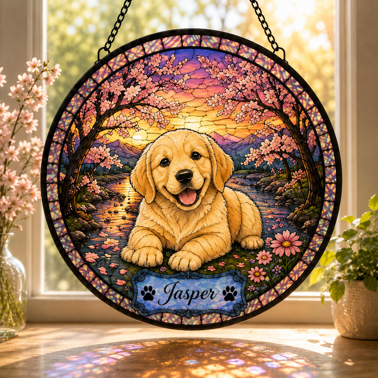 Personalized Dog Portrait Stained Glass Suncatcher