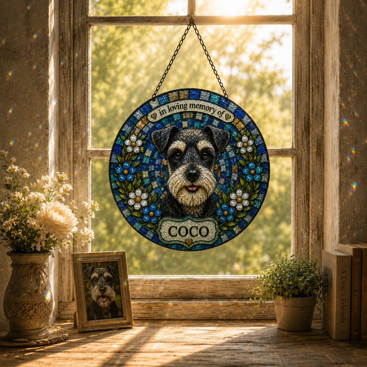 Custom Pet Mosaic Art Portrait Stained Glass Suncatcher