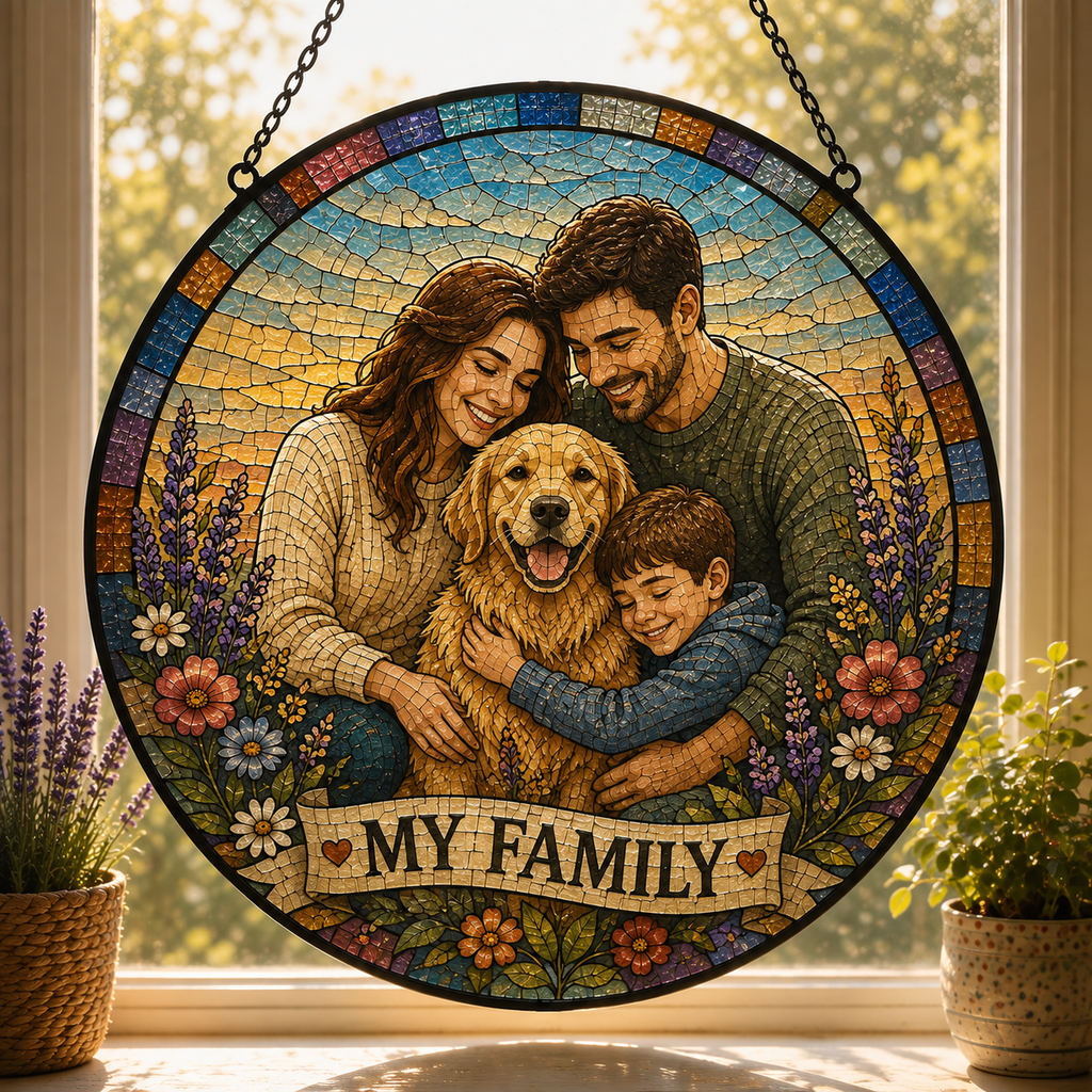 Custom Pet Family Artwork Portrait Stained Glass Suncatcher