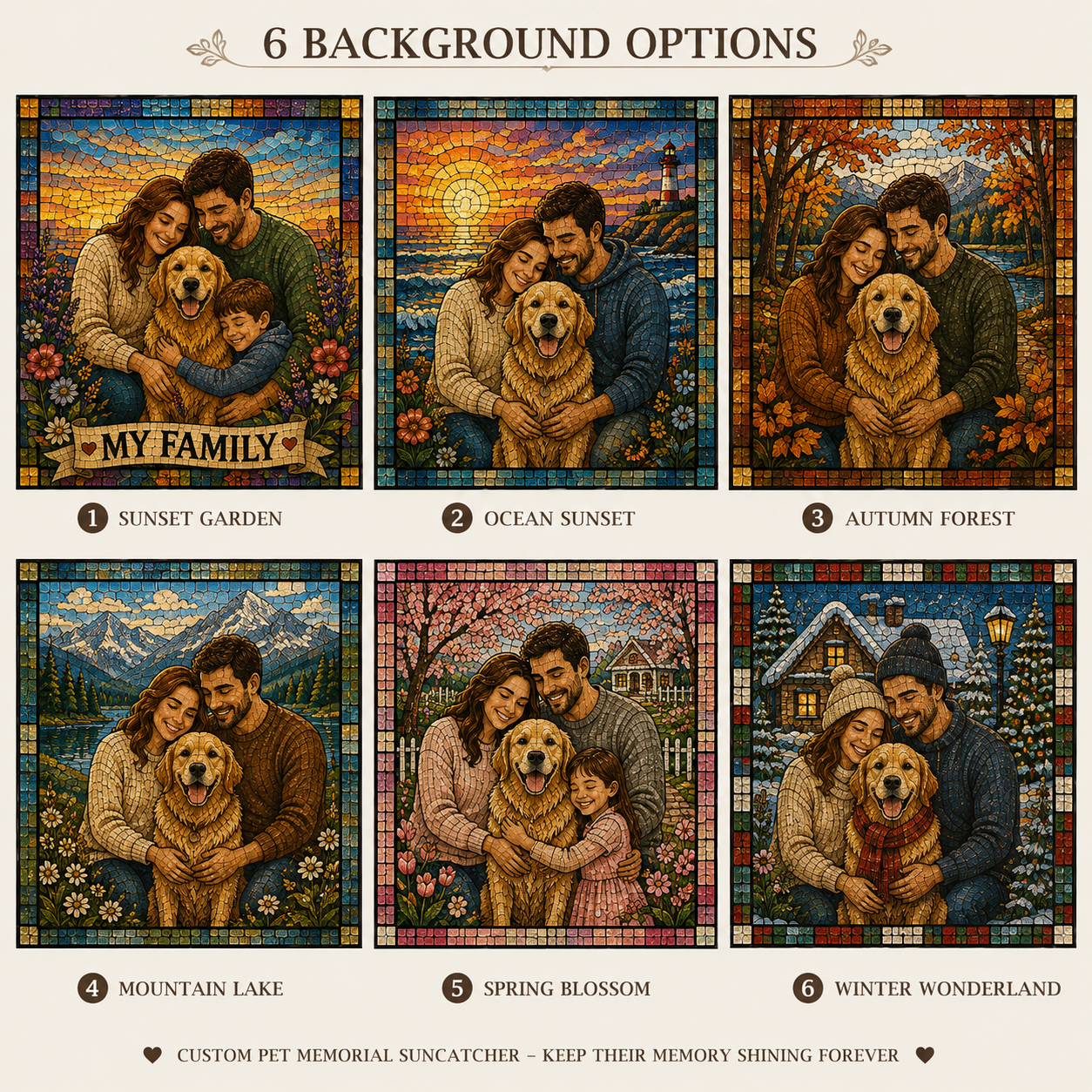 Custom Pet Family Artwork Portrait Stained Glass Suncatcher