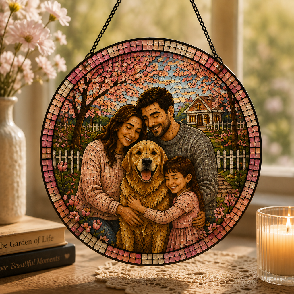 Custom Pet Family Artwork Portrait Stained Glass Suncatcher