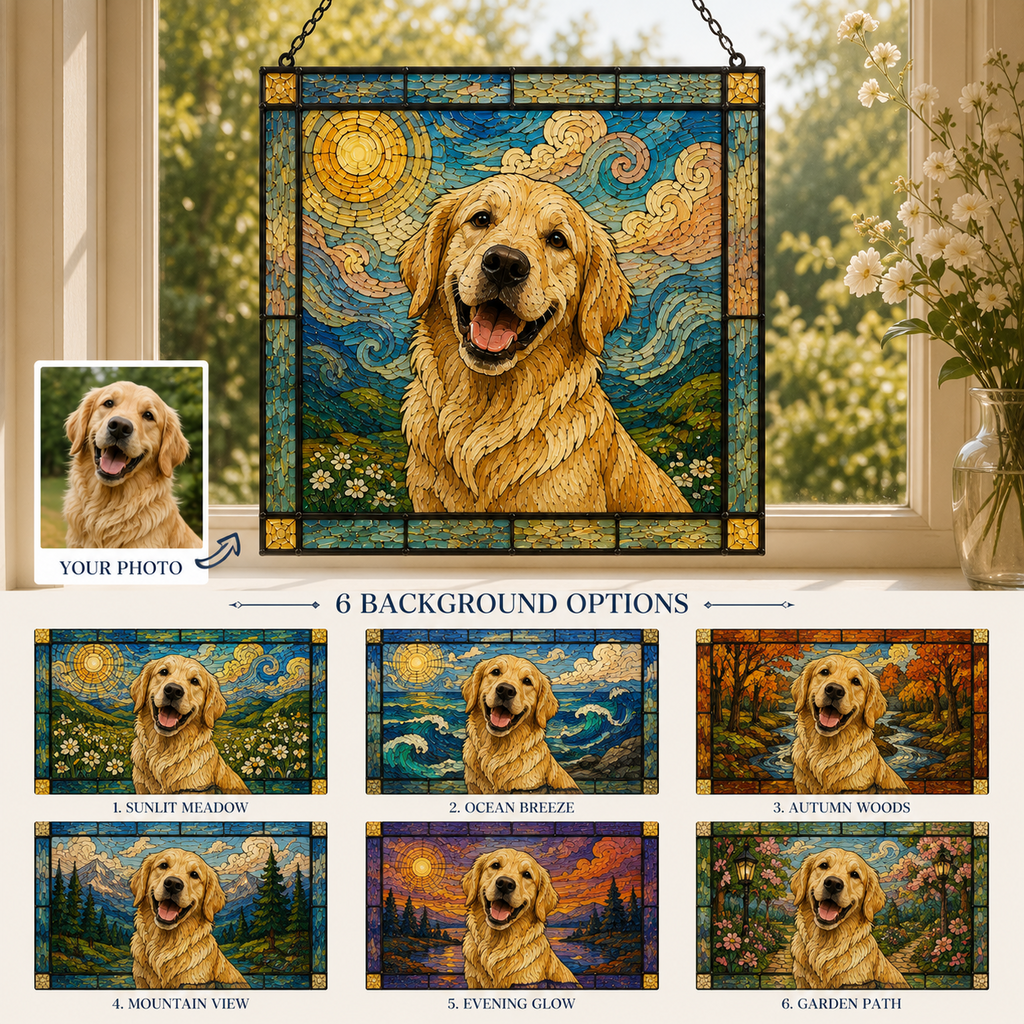 Custom Dog Memorial Art Portrait Stained Glass Suncatcher