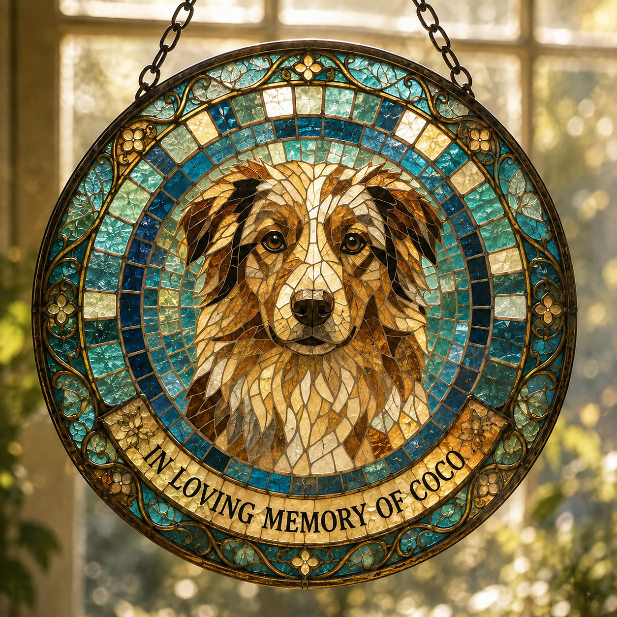 Personalized Pet Memorial Mosaic Art Round Suncatcher